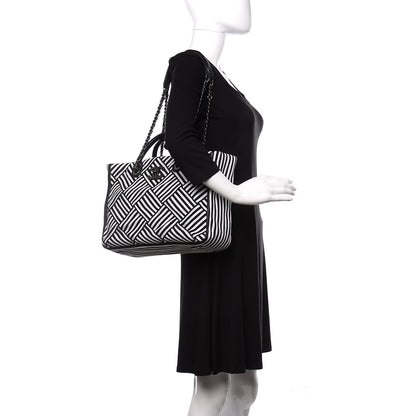 Chanel Woven Canvas Large Easy Shopping Tote Black White 1 of 10