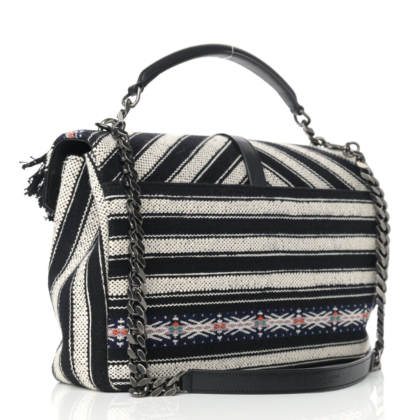 Berber Chevron Tassel Monogram Large College Bag Black