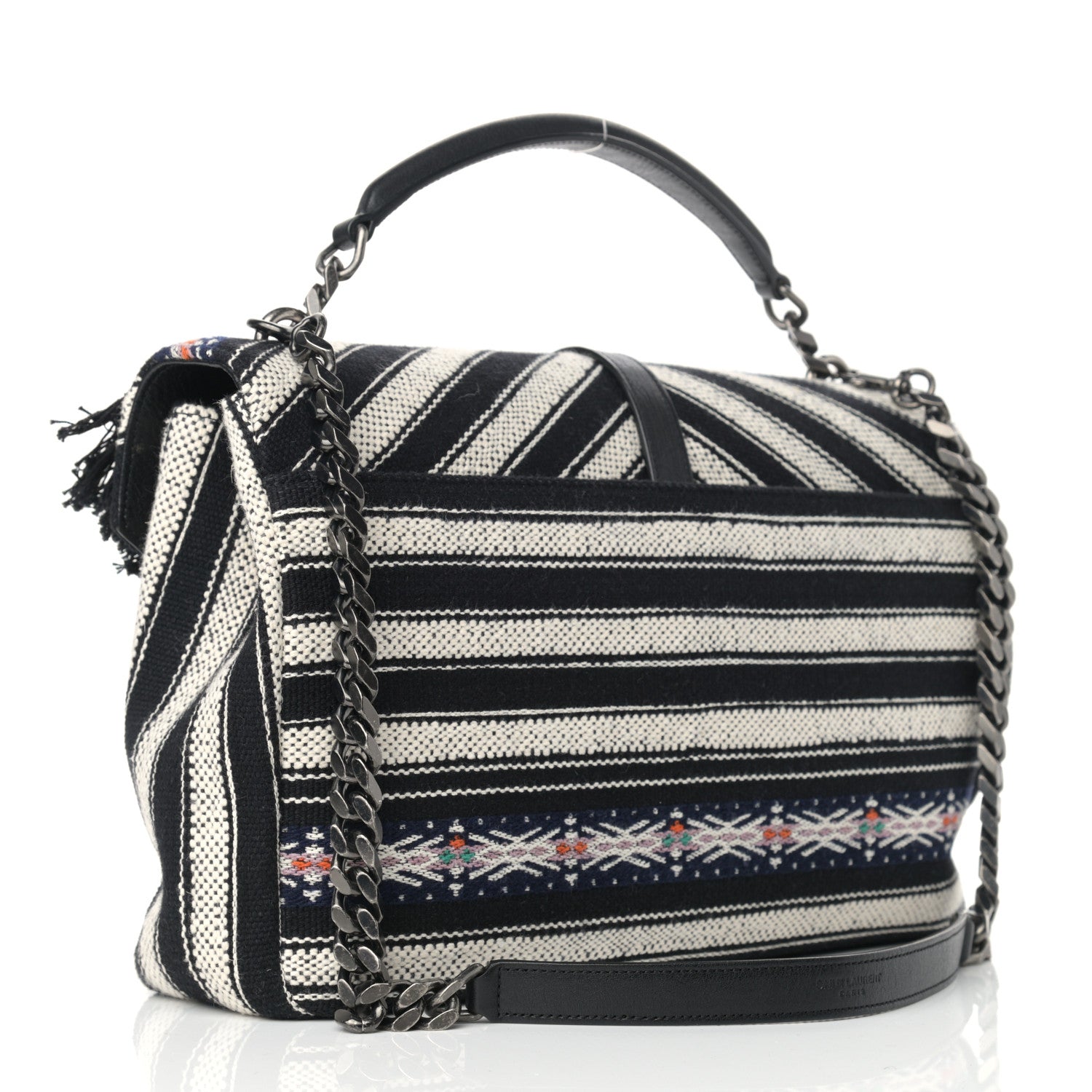 Saint Laurent Berber Chevron Tassel Monogram Large College Bag Black 2 of 12