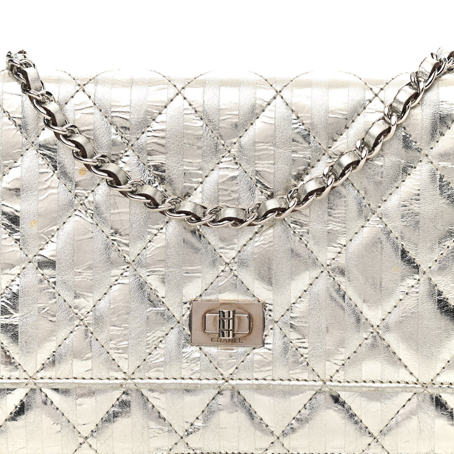 Metallic Striped Calfskin Reissue Wallet On Chain WOC Silver