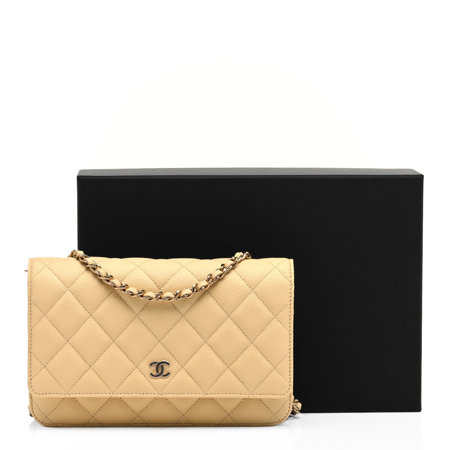 Caviar Quilted Wallet on Chain WOC Light Yellow