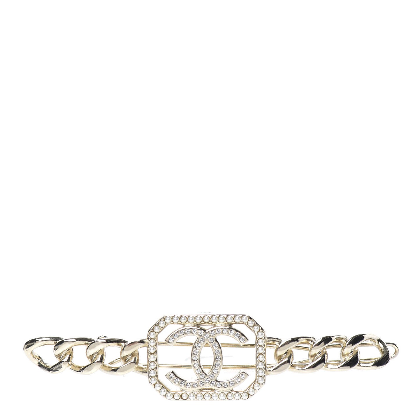Crystal Chain CC Vendome Hair Clip Barrette Gold