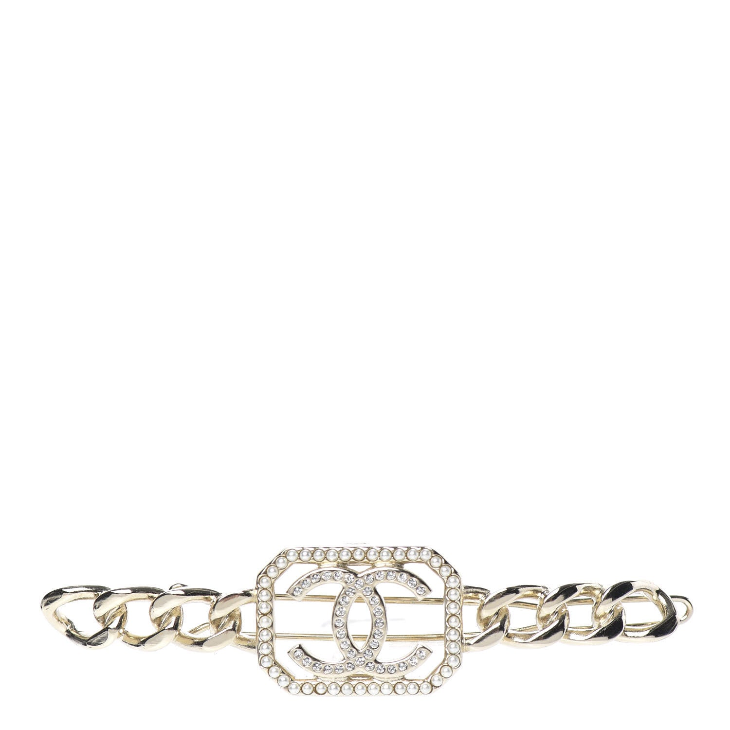 Chanel Crystal Chain CC Vendome Hair Clip Barrette Gold 1 of 5
