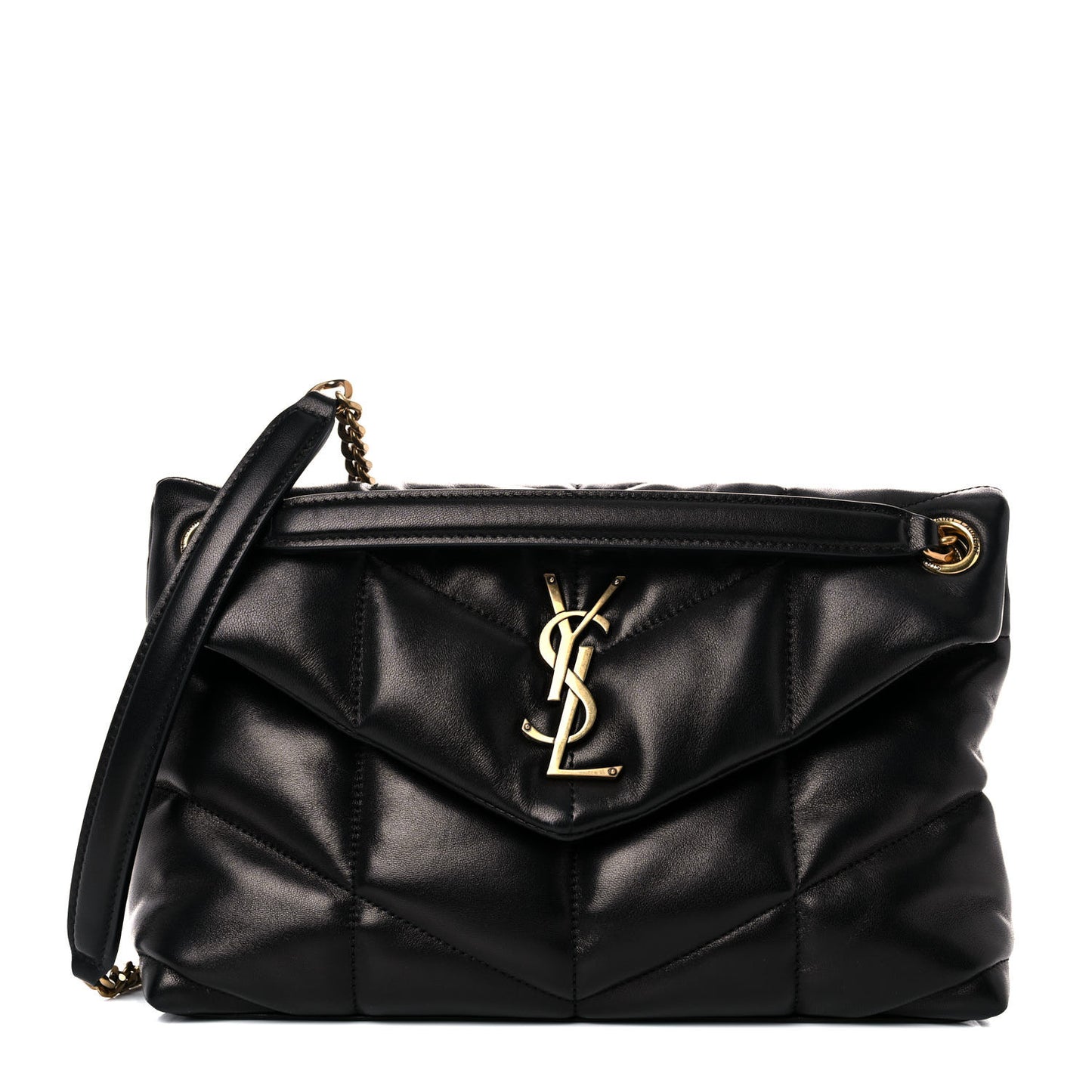 Lambskin Quilted Small Loulou Puffer Monogram Chain Satchel Black