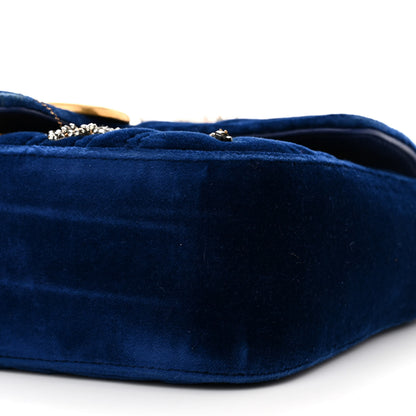Gucci Velvet Matelasse Embroidered Mini GG Marmont Shoulder Bag Cobalt Blue 10 of 12