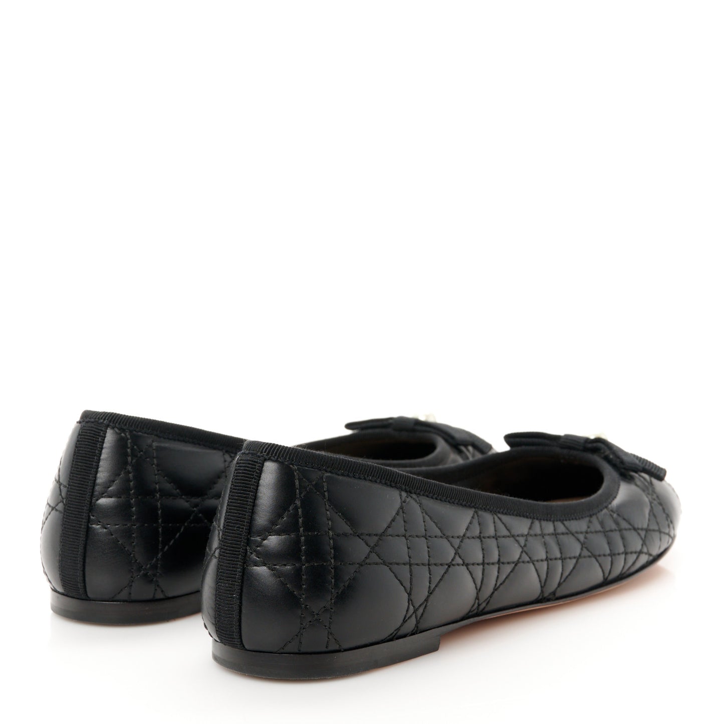 Calfskin Cannage Pearl Bow Ballet Flats 39 Black