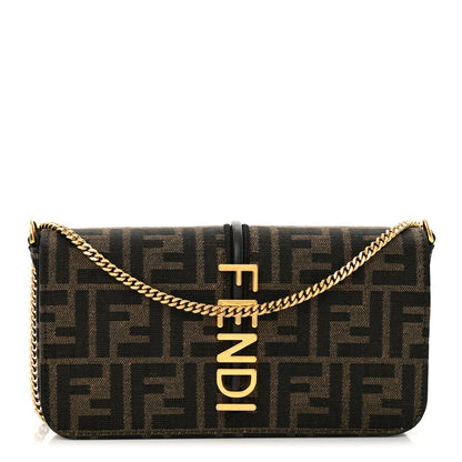 Fendi Fabric Jacquard Vitello Grace FF 1974 Fendigraphy Wallet On Chain Tobacco Moro Ebano 1 of 11