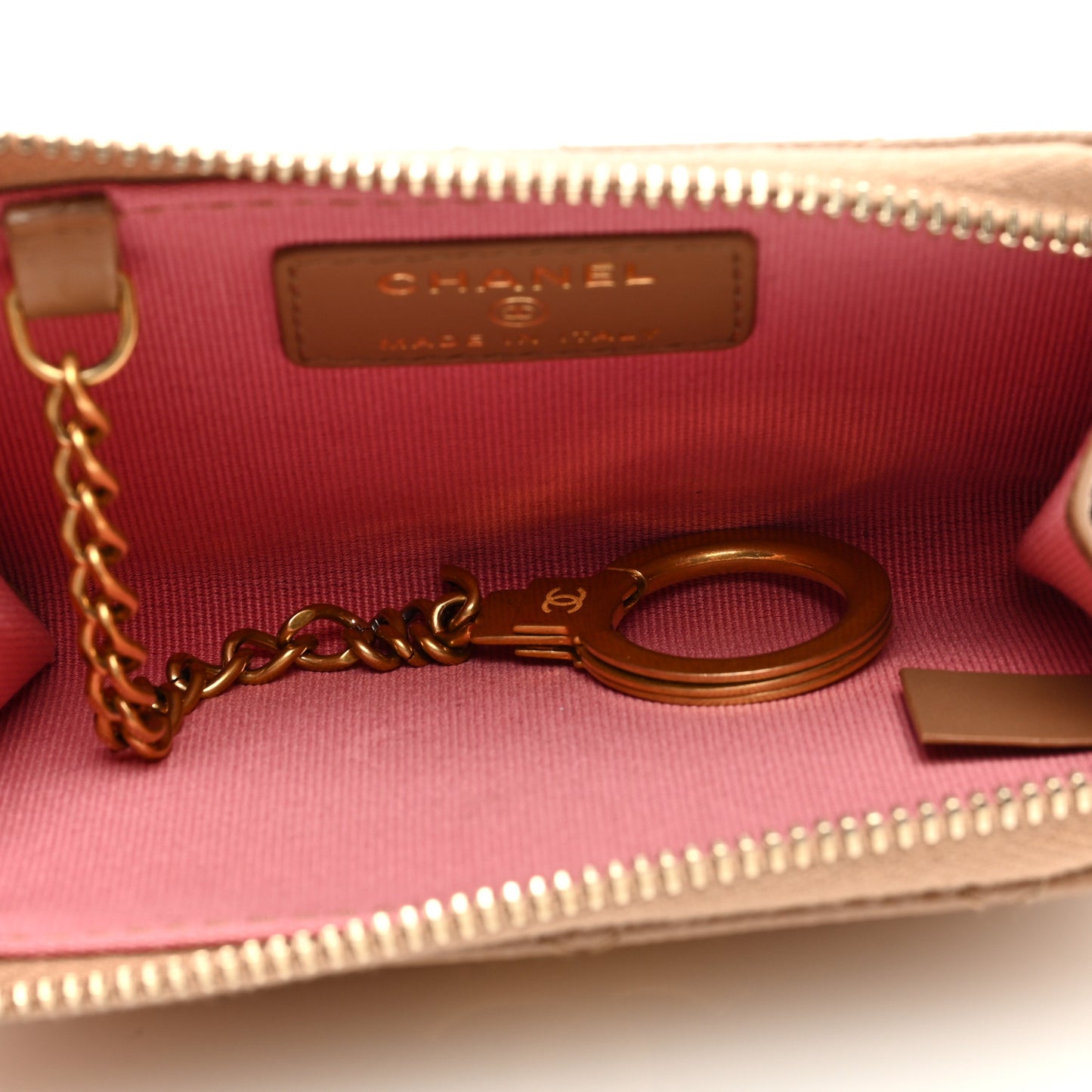 Caviar Quilted Zipped Key Holder Case Dark Beige