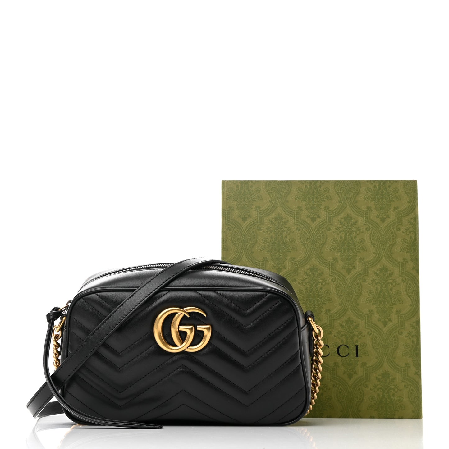 Calfskin Matelasse Small GG Marmont Chain Shoulder Bag Black