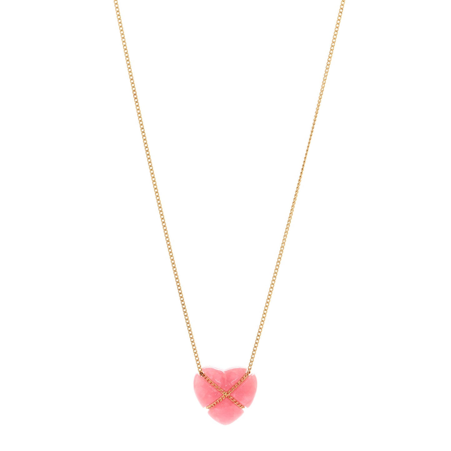 18K Yellow Gold Rhodochrosite Crossover Heart Pendant Necklace