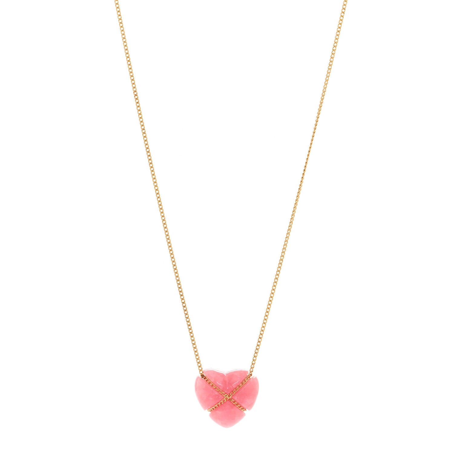 Tiffany 18K Yellow Gold Rhodochrosite Crossover Heart Pendant Necklace 1 of 4