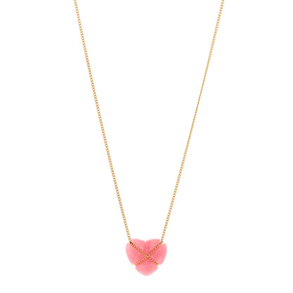 Tiffany 18K Yellow Gold Rhodochrosite Crossover Heart Pendant Necklace 1 of 4