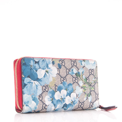 Gucci GG Supreme Monogram Blooms Zip Around Wallet Blue Red 3 of 7