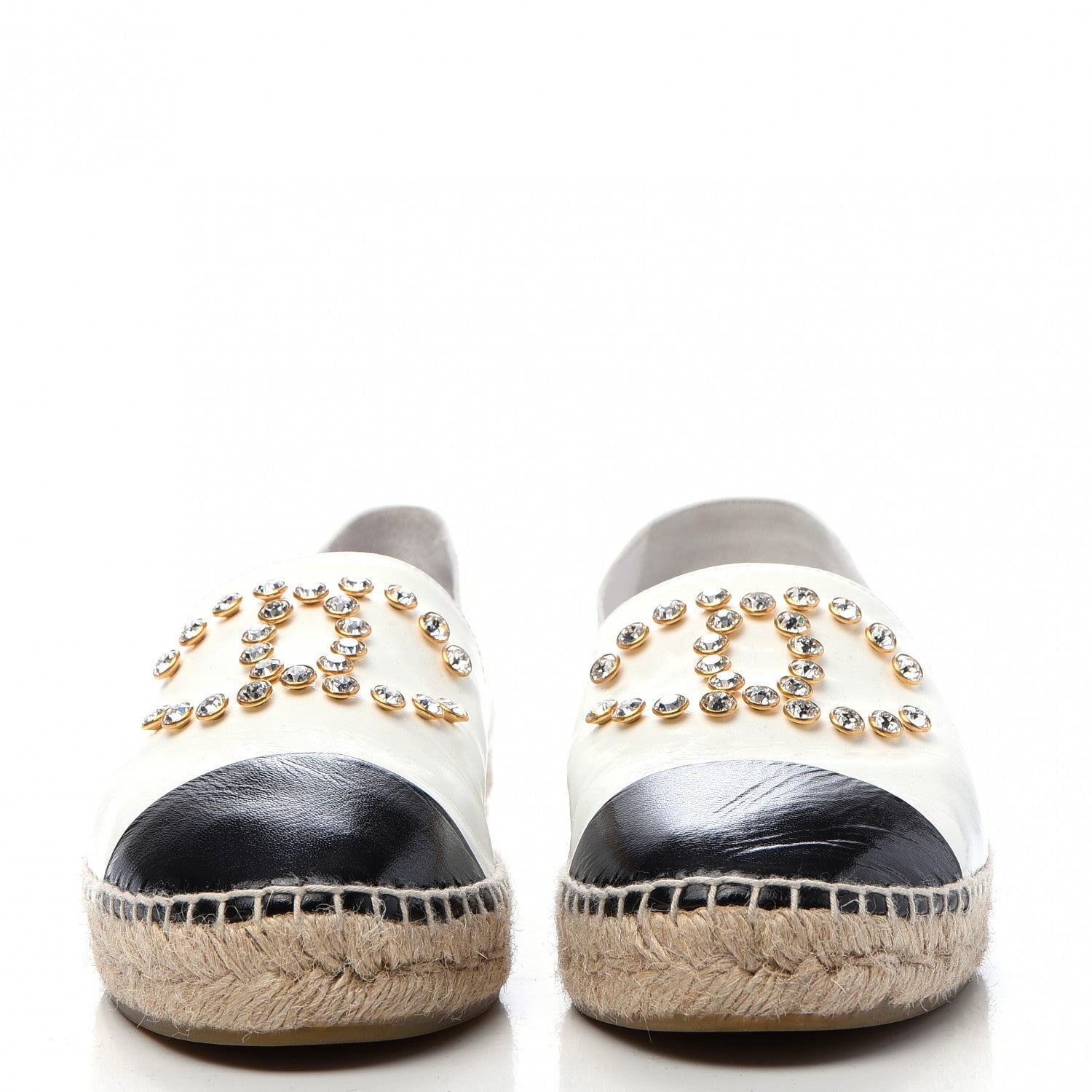 Chanel Patent Calfskin Crystal CC Espadrilles 40 White Black 2 of 8
