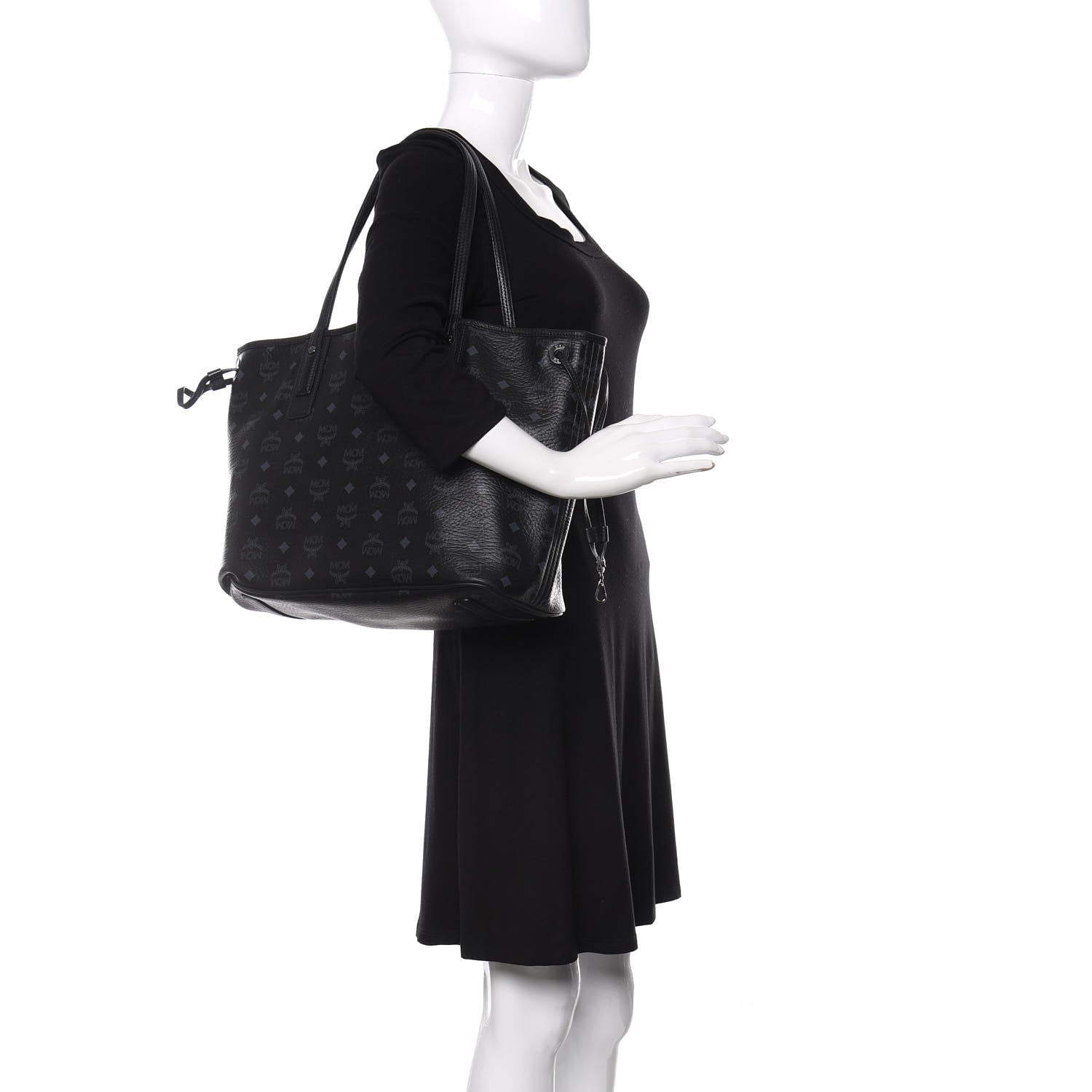 MCM Visetos Medium Liz Reversible Shopper Tote Black 2 of 16