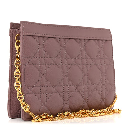 Christian Dior Calfskin Cannage Caro Zipped Pouch With Chain Peony Pink 3 of 12