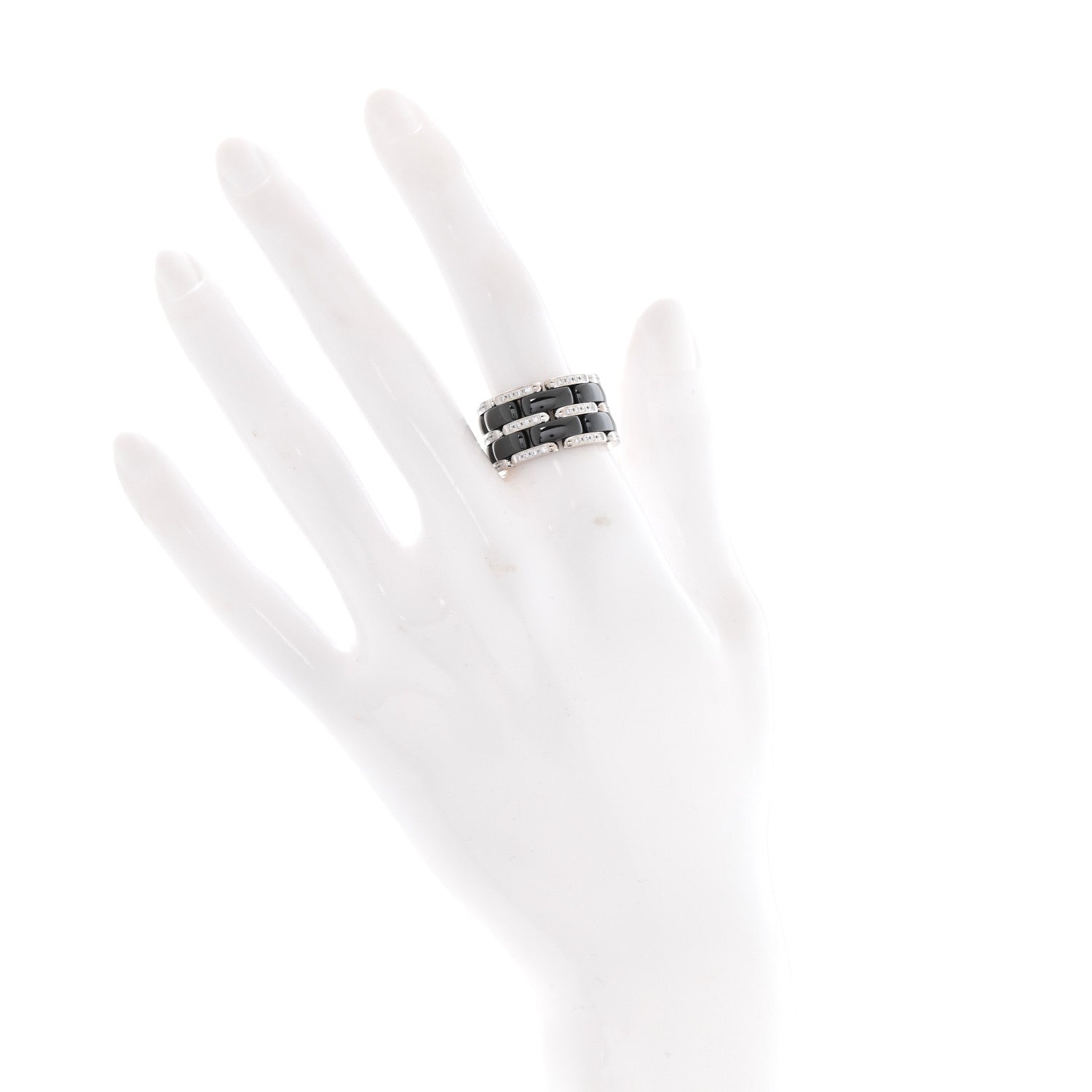 Chanel 18K White Gold Black Ceramic Diamond Large Ultra Ring 54 7 2 of 5