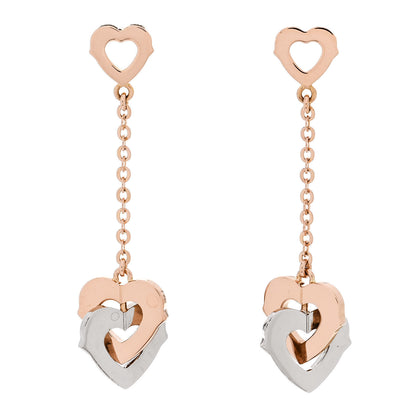 Cartier 18K Pink White Gold Double Heart Drop Earrings 1 of 5