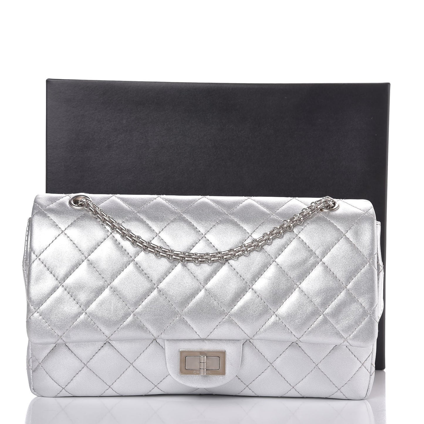 Metallic Lambskin Quilted 2.55 Reissue 227 Flap Silver