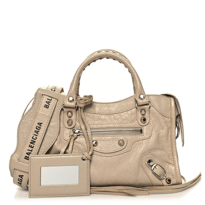 Balenciaga Agneau Classic Silver Hardware Mini City Logo Strap Light Beige Black 1 of 12