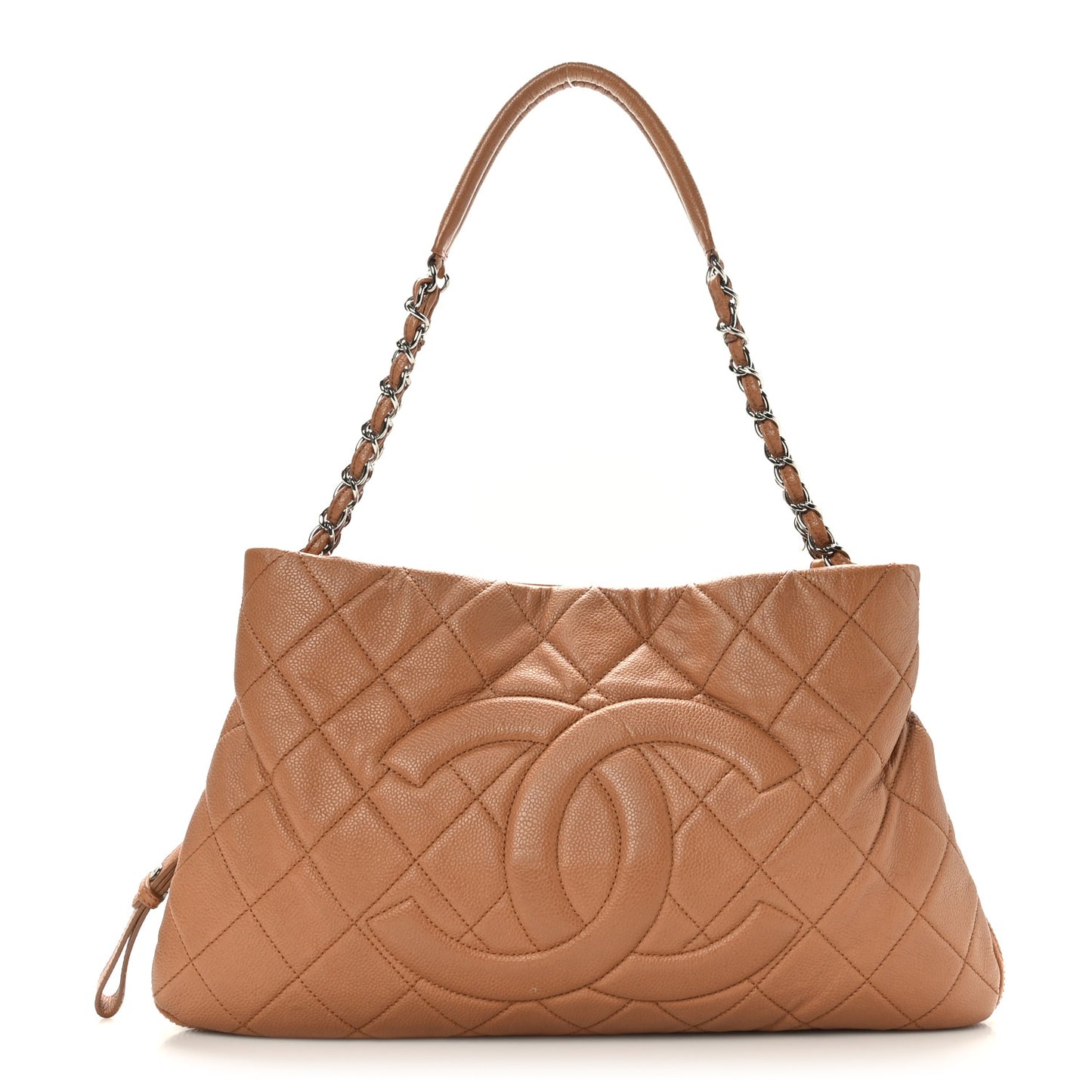 Caviar Quilted Expandable Zip Shoulder Bag Brown