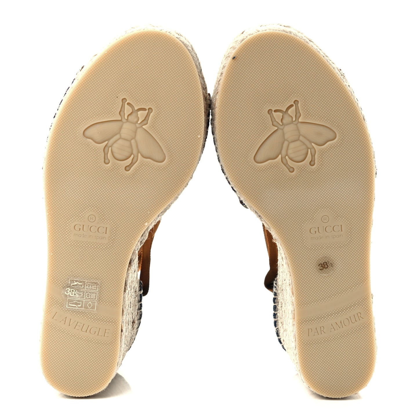 Denim GG Monogram Ankle Wrap Platform Espadrille Wedges 38.5 Blue Tea Cuir