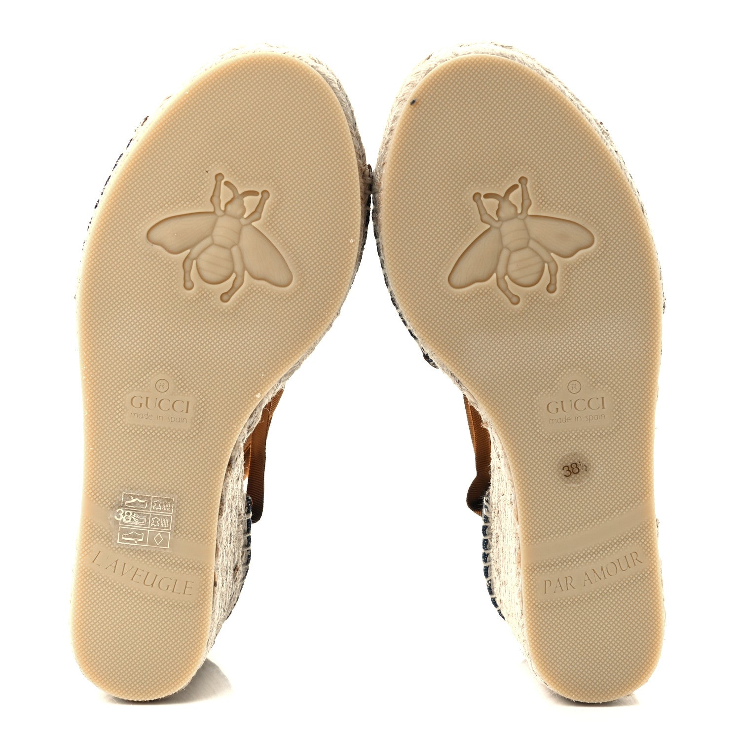 Gucci Denim GG Monogram Ankle Wrap Platform Espadrille Wedges 38.5 Blue Tea Cuir 7 of 14