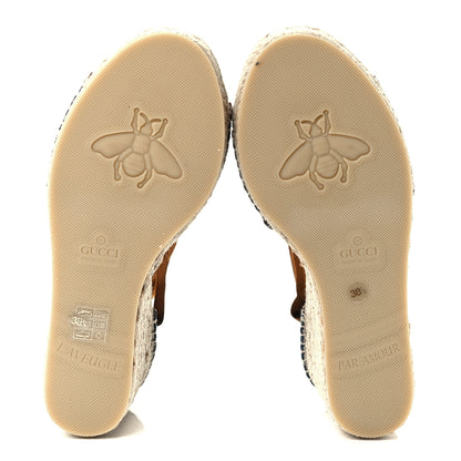 Gucci Denim GG Monogram Ankle Wrap Platform Espadrille Wedges 38.5 Blue Tea Cuir 7 of 14