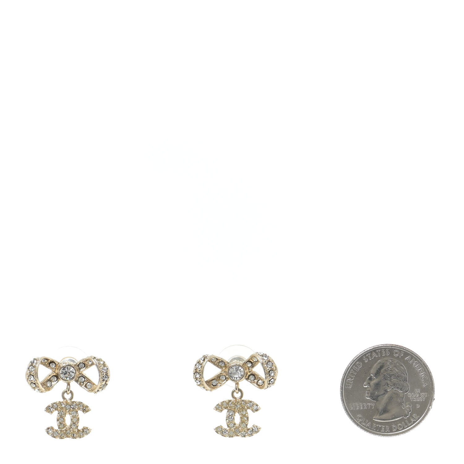 Chanel Crystal CC Bow Drop Earrings Gold 2 of 4
