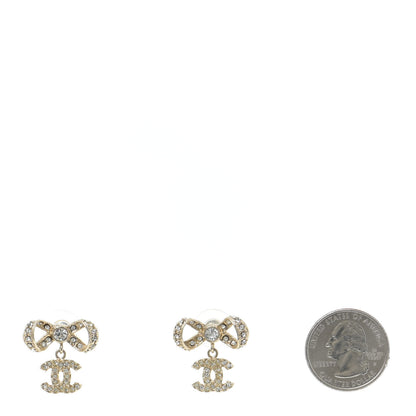 Chanel Crystal CC Bow Drop Earrings Gold 2 of 4