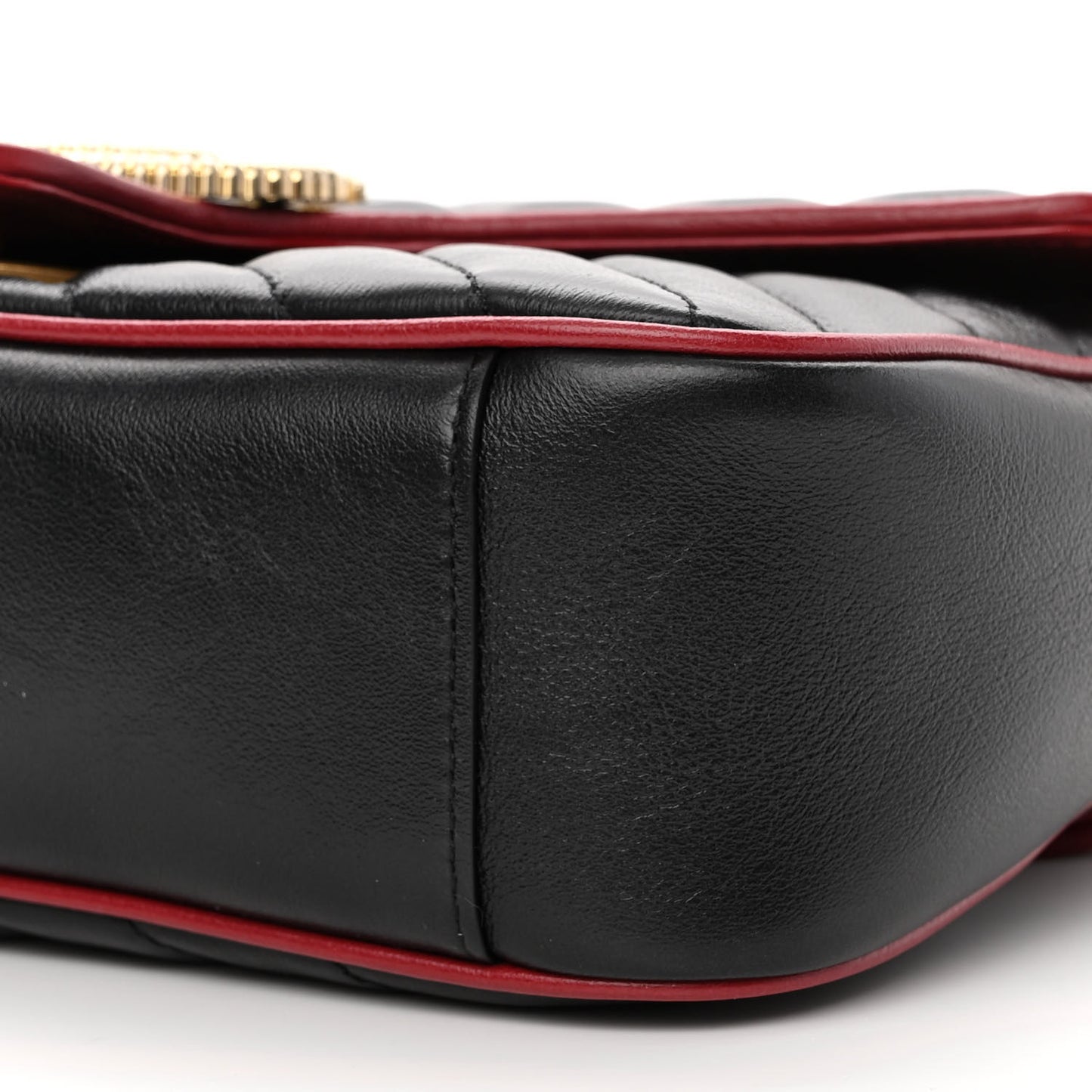 Vintage Effect Calfskin Matelasse Diagonal Small Torchon GG Marmont Shoulder Bag Black Romantic Cherry