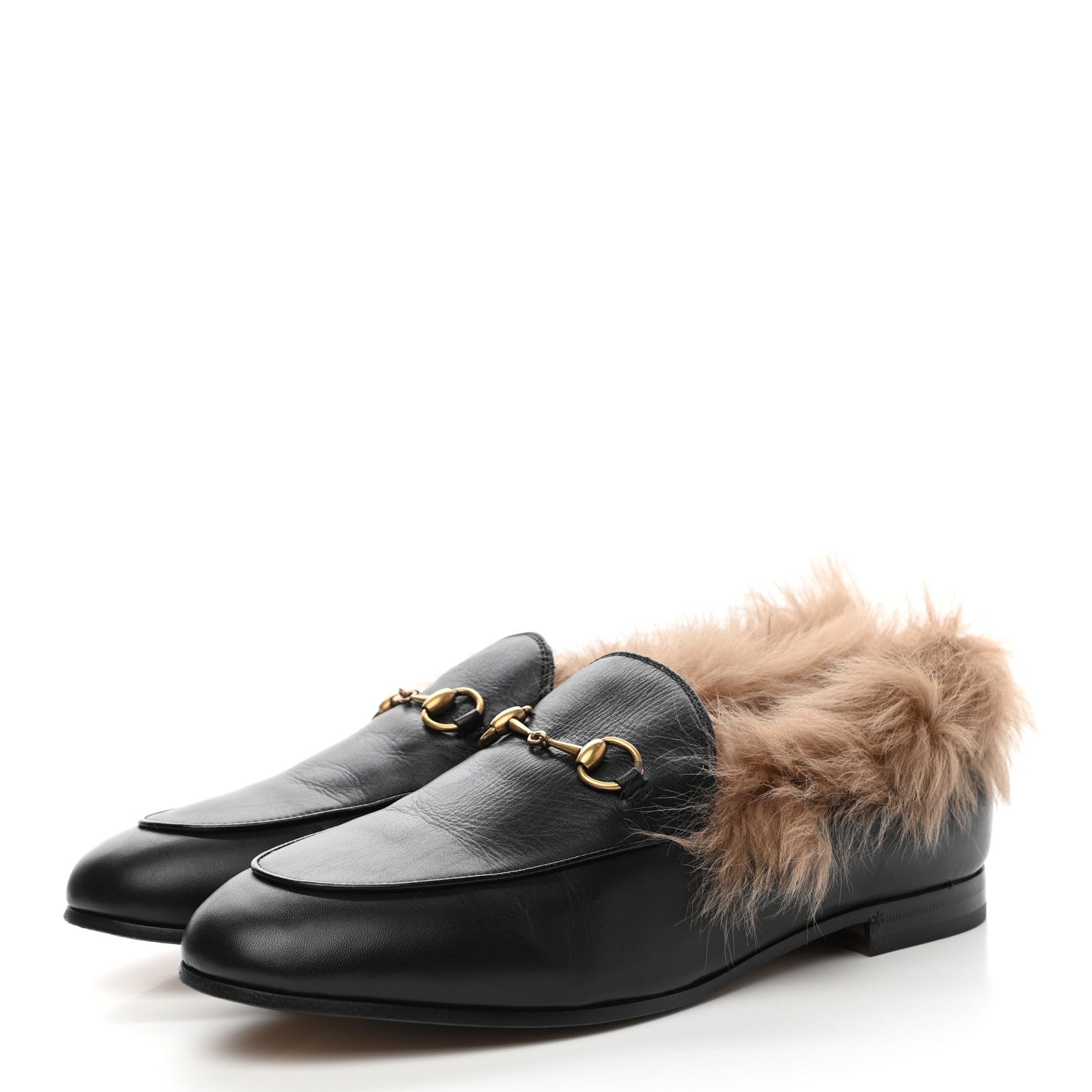 Gucci Malaga Kid Fur Womens Jordaan Loafers 41 Black Natural 3 of 9