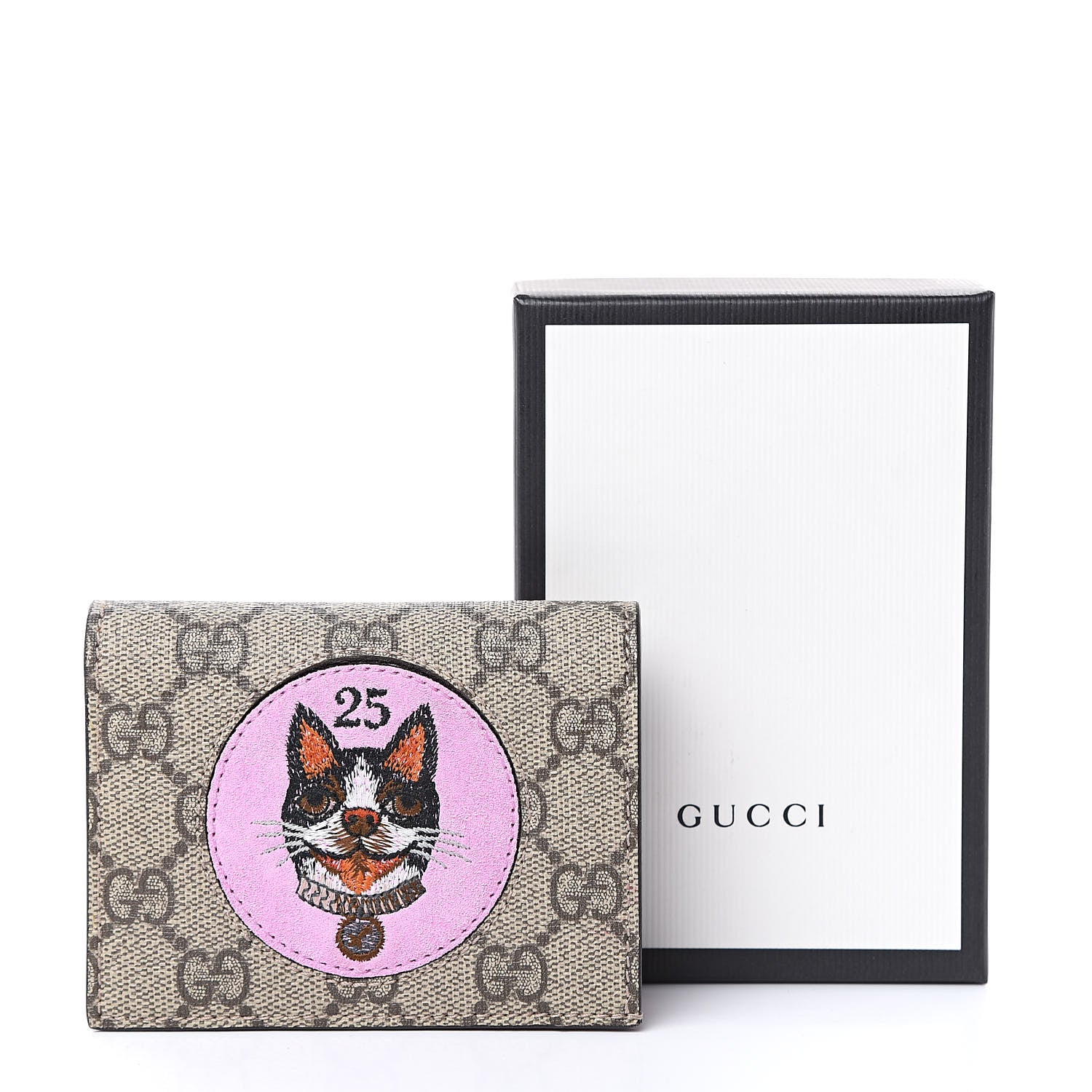 Gucci GG Supreme Monogram Bosco Patch Card Case Wallet Beige Malva Hibiscus Red 8 of 8