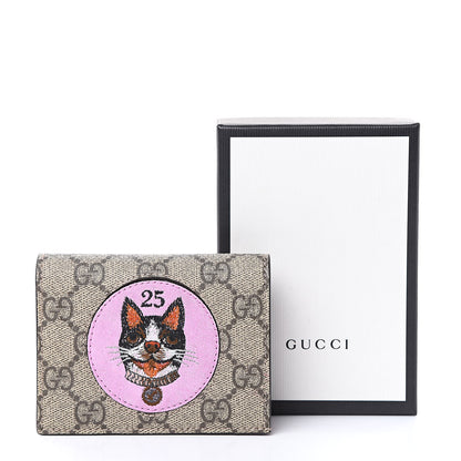 Gucci GG Supreme Monogram Bosco Patch Card Case Wallet Beige Malva Hibiscus Red 8 of 8