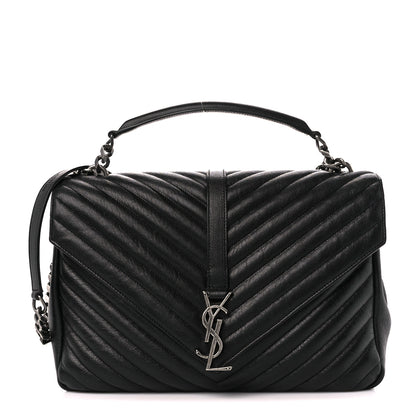 Saint Laurent Sheepskin Matelasse Chevron Monogram Large College Satchel Black 1 of 12