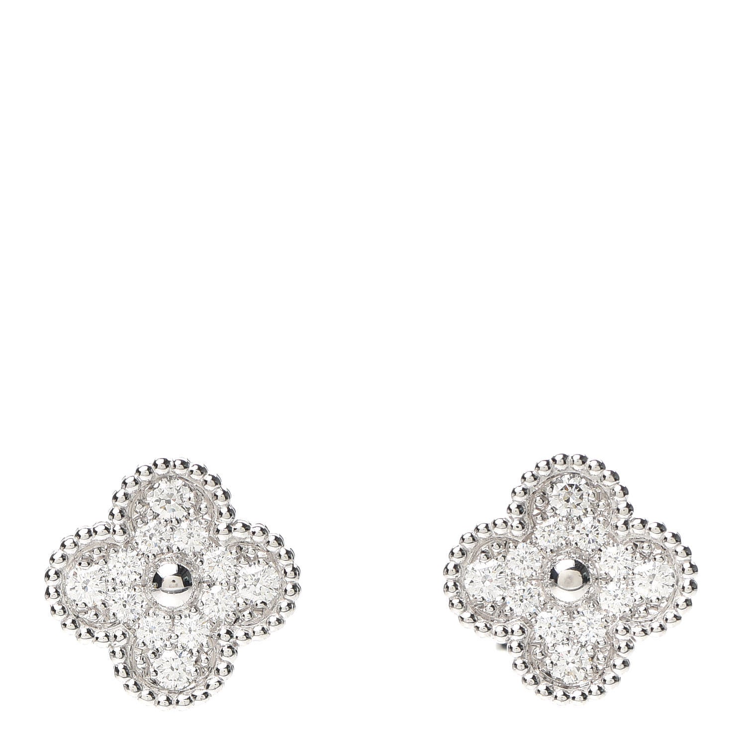 Van Cleef & Arpels 18K White Gold Diamond Vintage Alhambra Earrings 1 of 5