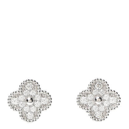 Van Cleef & Arpels 18K White Gold Diamond Vintage Alhambra Earrings 1 of 5