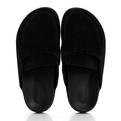 Hermes Suede Calfskin Go Mules 38.5 Black 2 of 10