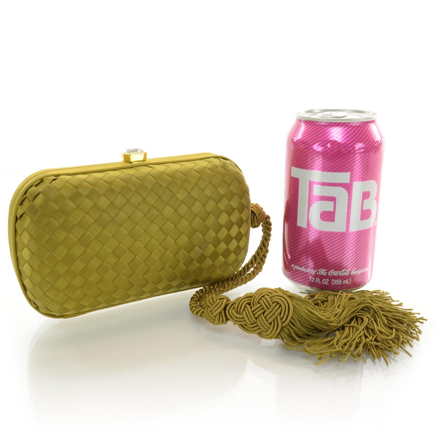 Bottega Veneta Silk Woven Intrecciato Tassel Clutch Green 2 of 6