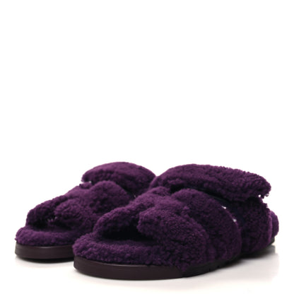 Hermes Woolskin Womens Chypre Sandals 38 Violet Fonce 3 of 8