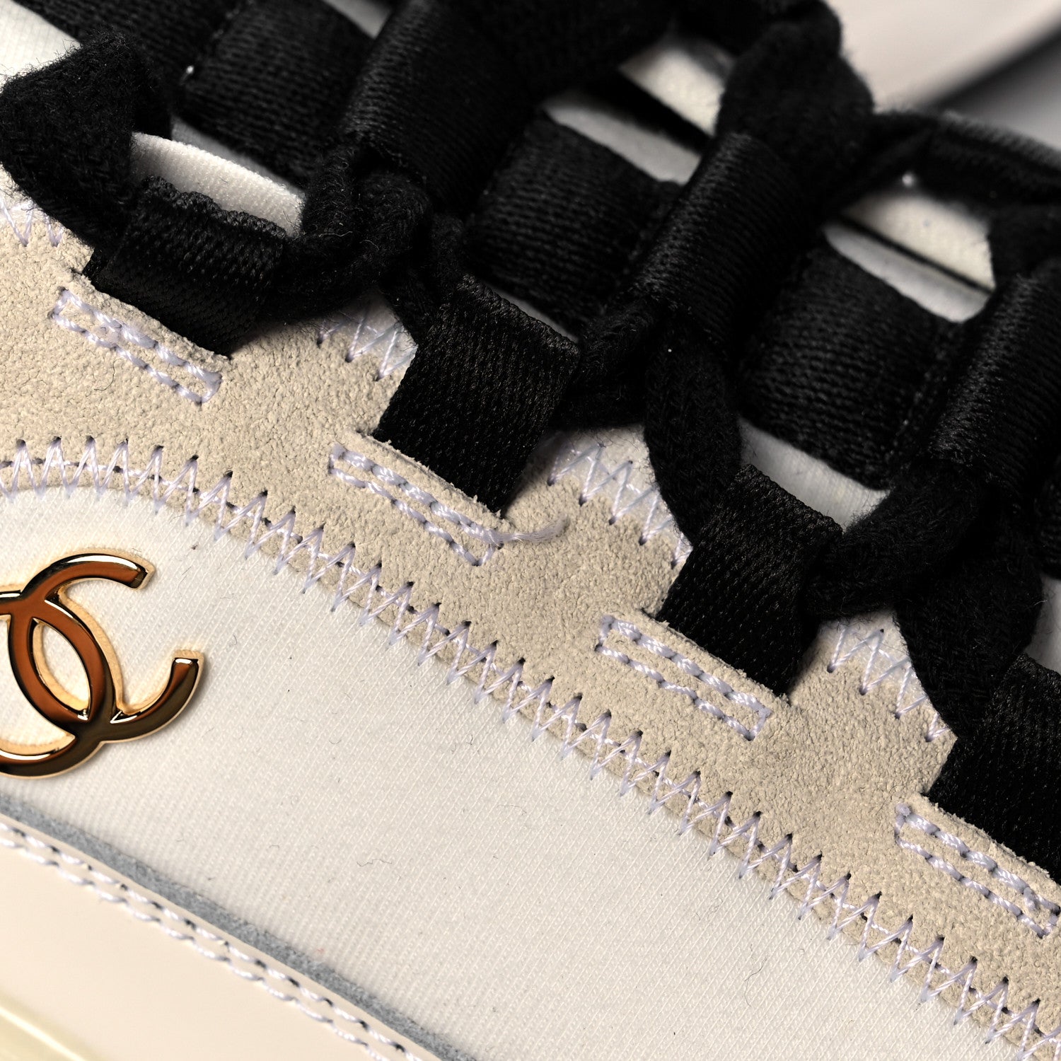 Chanel Velvet Calfskin Mixed Fibers CC Sneakers 39.5 Ivory Black 8 of 11