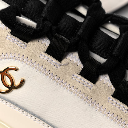Chanel Velvet Calfskin Mixed Fibers CC Sneakers 39.5 Ivory Black 8 of 11