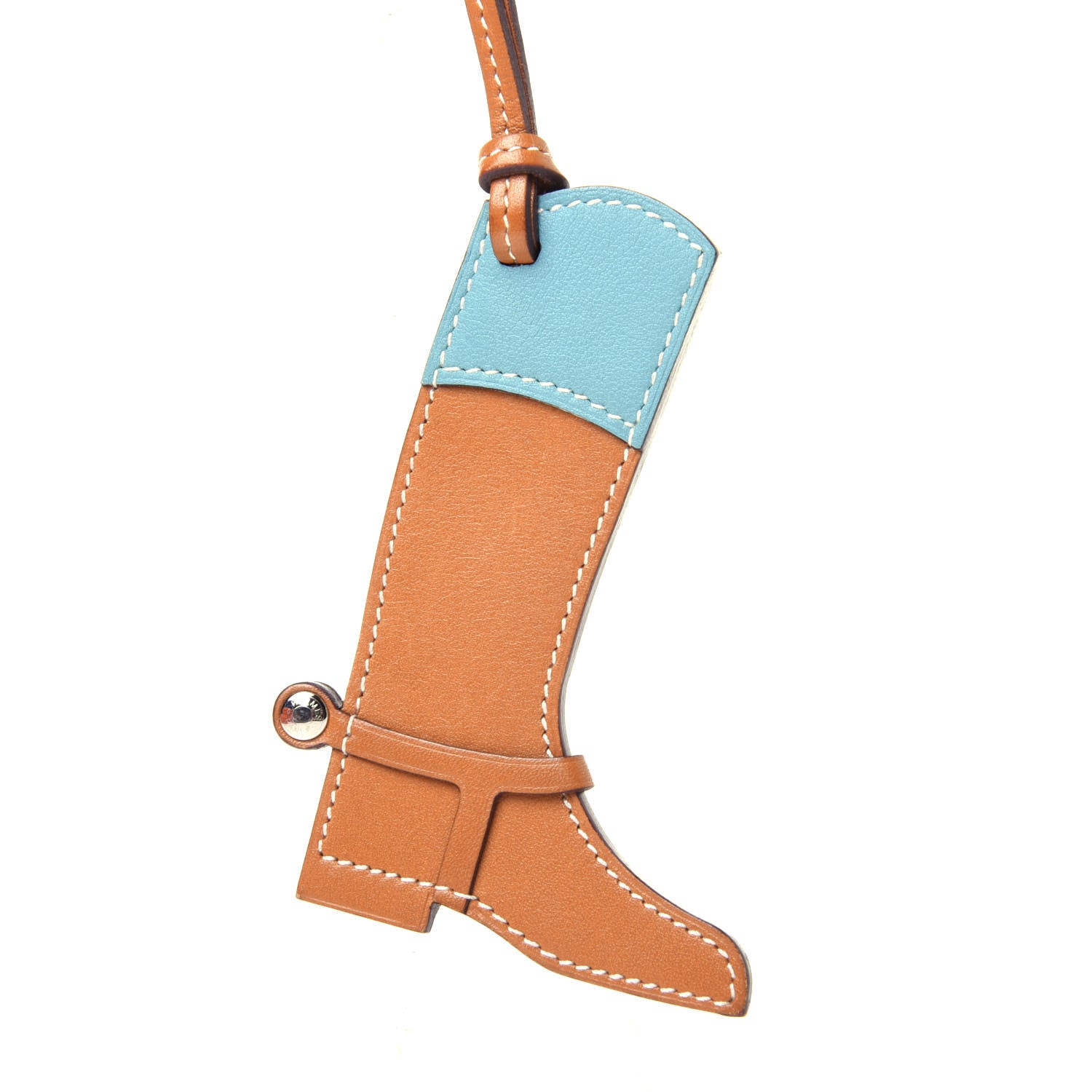 Hermes Butler Swift Paddock Botte Boot Bag Charm Natural Bleu Saint Cyr 3 of 6