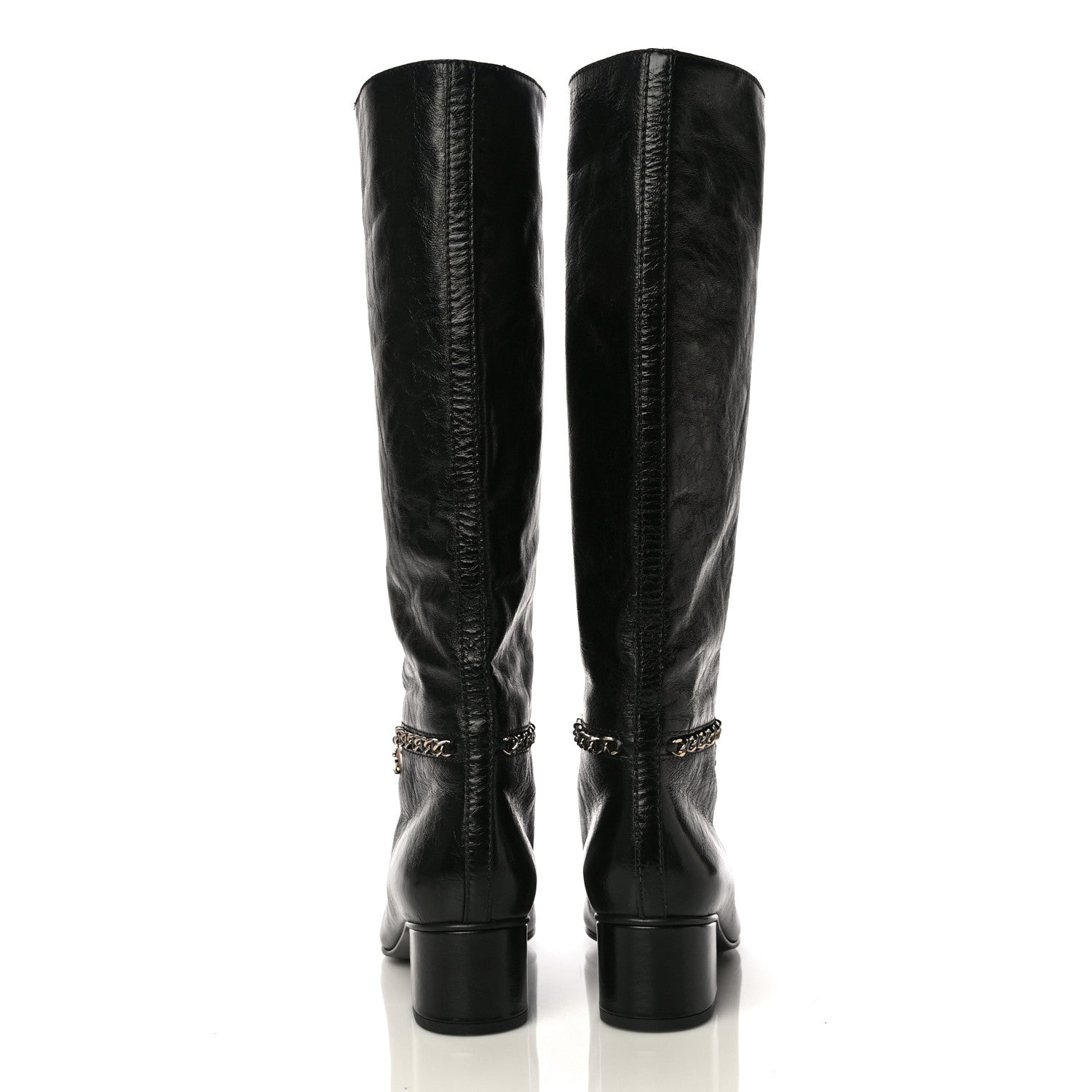 Chanel Crumpled Calfskin Cap Toe Chain Boots 37.5 Black 3 of 8