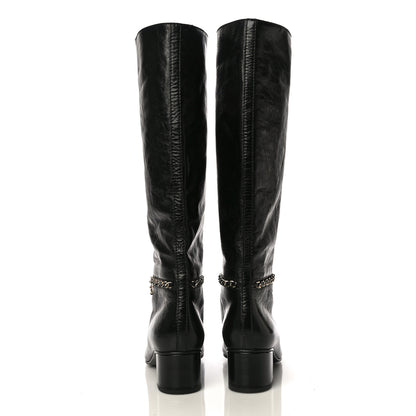 Chanel Crumpled Calfskin Cap Toe Chain Boots 37.5 Black 3 of 8