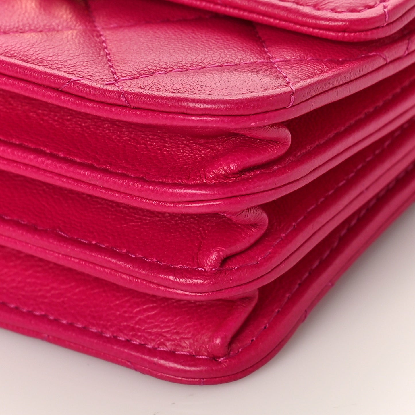 Lambskin Quilted Top Handle Flap Clutch With Chain Fuchsia