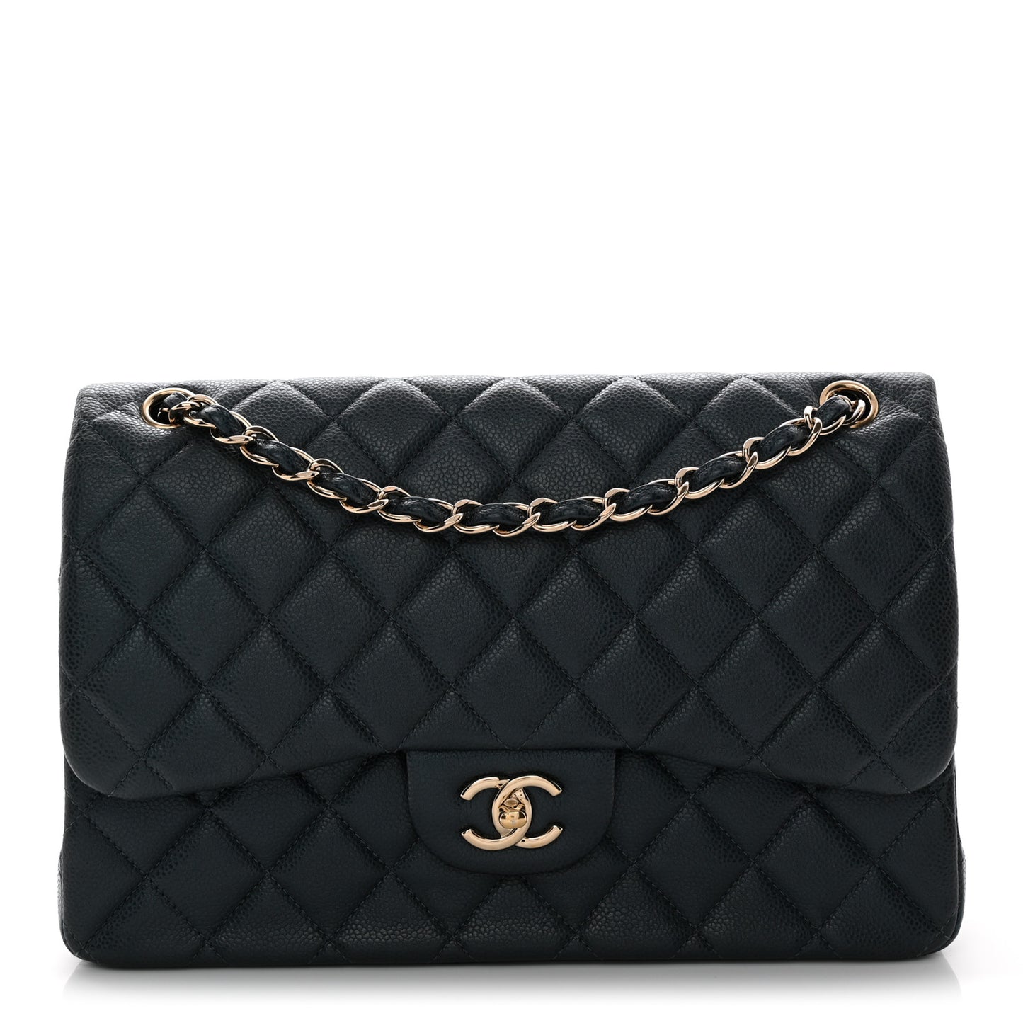 Metallic Caviar Quilted Jumbo Double Flap Dark Blue