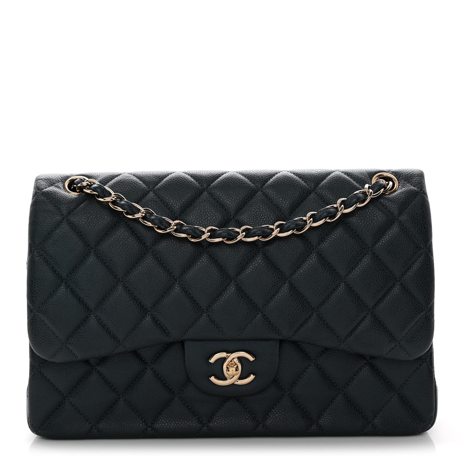 Chanel Metallic Caviar Quilted Jumbo Double Flap Dark Blue 1 of 15