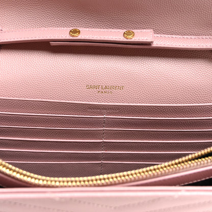 Saint Laurent Grain De Poudre Matelasse Chevron Monogram Chain Wallet Tender Pink 6 of 10