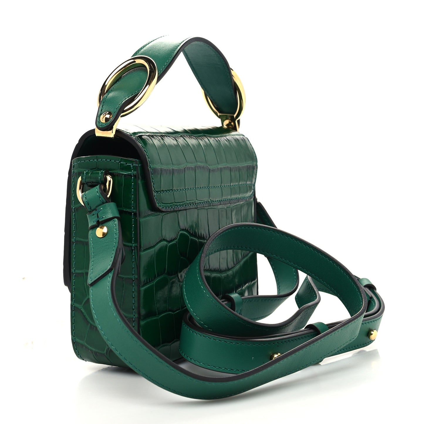 Calfskin Crocodile Embossed Mini C Double Carry Woodsy Green